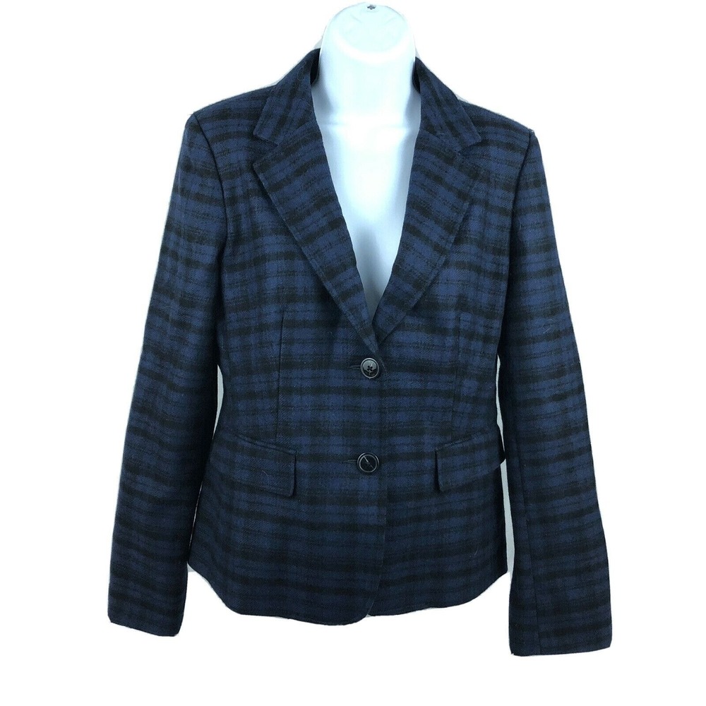 L.L. Bean Women's 100% Wool Blue 2 Button Blazer Jacket Coat Size 8 Vintage 90s